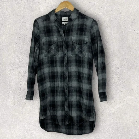 Aritzia Wilfred Free Black Grey Long‎ Sleeve Cotton Shirtdress Size XXS Dress - Picture 8 of 9